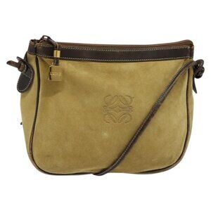Authentic LOEWE Anagram Shoulder Bag Suede Beige Gold
